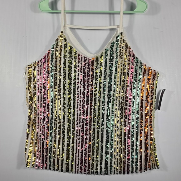 No Boundaries Tops - No Boundaries Rainbow Sequin Cami Tank Top V-Neck White Plus Size XXXL 3XG NEW